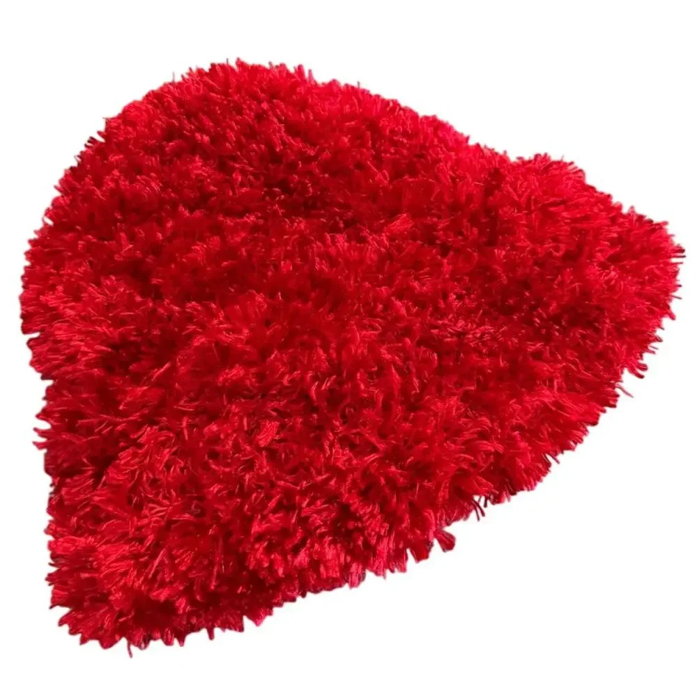 Bucket Winter Hat Womens Fuzzy Beanie OS Red Fleece Lining Faux Fur Soft Warm
